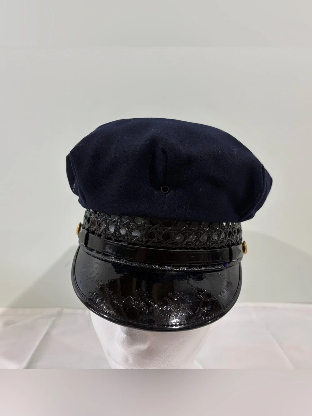 Uniform Cap All Wool Visor Hat Black Vintage Police Sz 7 AG Meier & Co